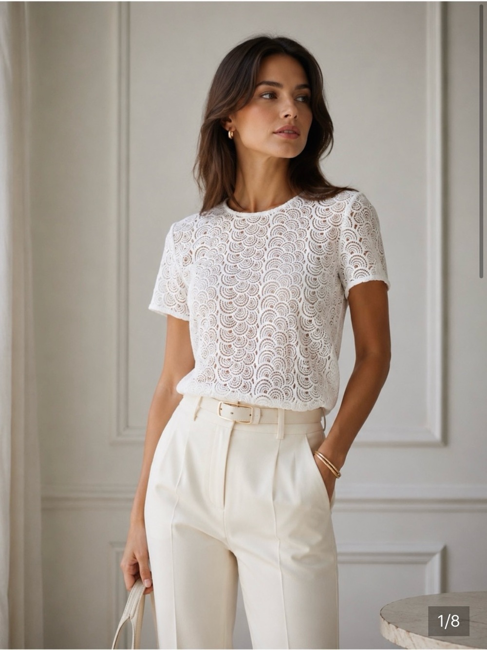 Diane Von Furstenberg white Melissa Guipure-Lace Short-Sleeve Crochet Tee